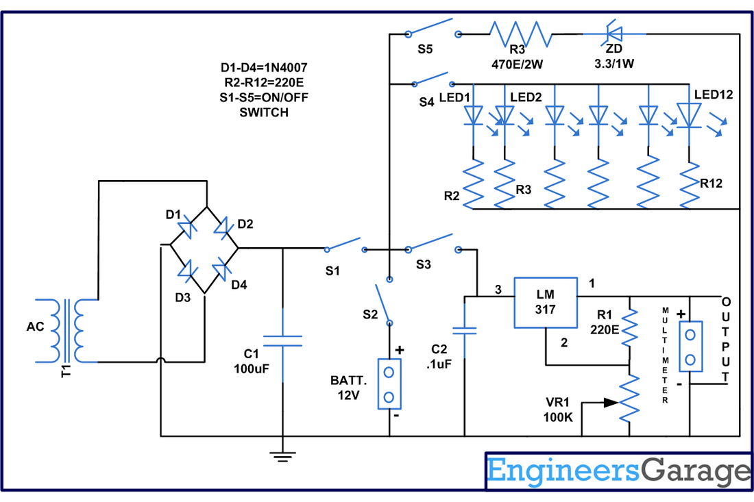 Fonte de alimentação variável e carregador com luz de emergência